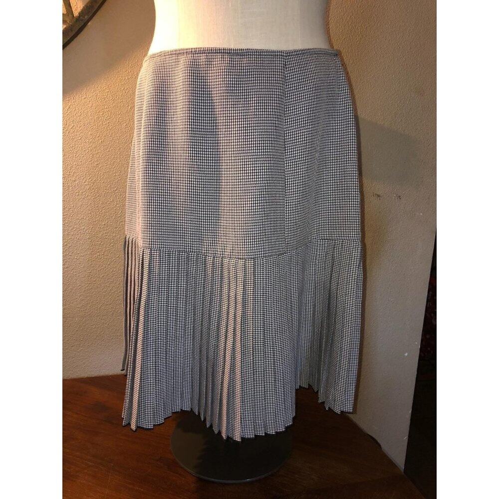 Ali Miles Preppy Academia Houndstooth Black White Drop Waist Pleated Skirt